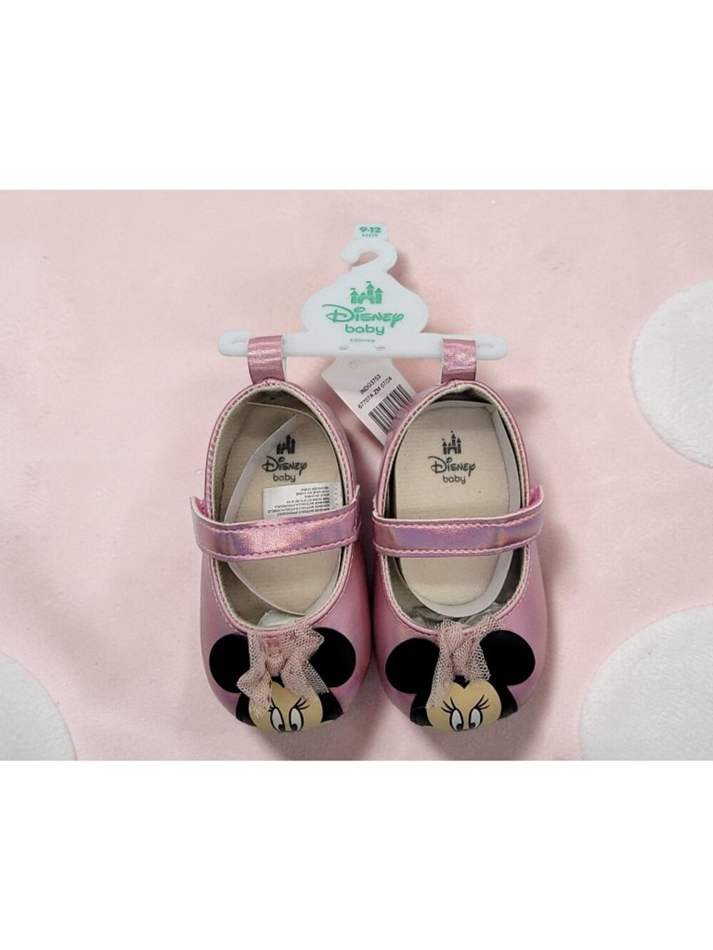 Disney Minnie Mouse Crib Shoes 9-12 Months Pink Metallic Soft Sole Mary Jane